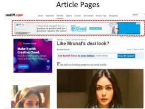 Rediff article page display ads
